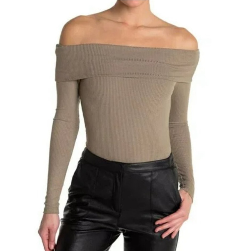 Revolve AFFRM Olive Green Off Shoulder Bodysuit Top